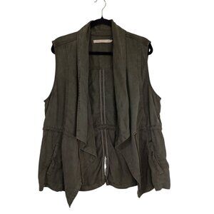 Max Jeans Vest Cárdigans Womens Olive Green Sleeveless Waterfall Pockets Size XL